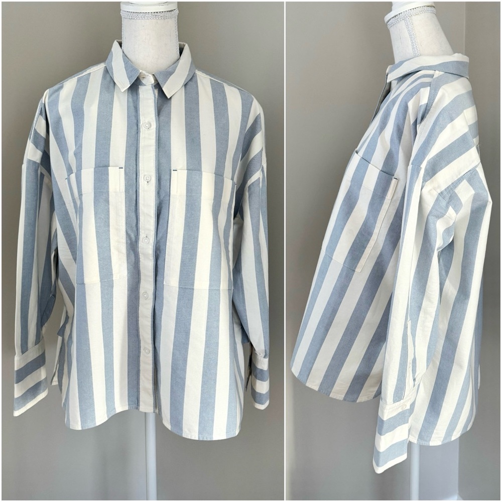 NWT Everlane Organic Cotton The Boxy Oxford Button Down Striped Oversized Shirt - Picture 12 of 16